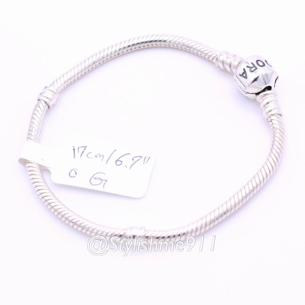 Authentic PANDORA Sterling Silver Barrel Clasp Charm Bracelet/ Old Style - Picture 8 of 9
